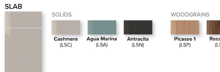 High-gloss slab cabinet door finishes