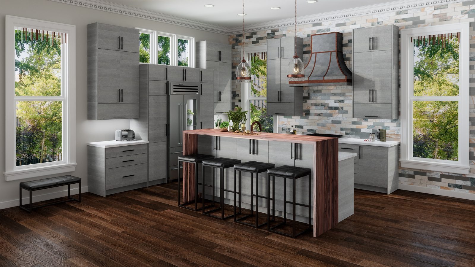 Outdoor kitchen countertop and grill area