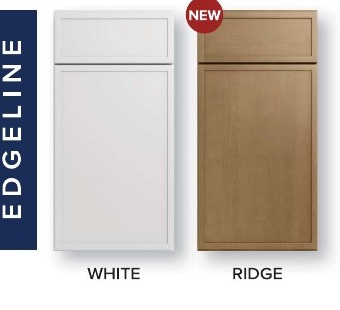 Skinny shaker cabinet door in a white painted finish and a Ridge wood tone finish