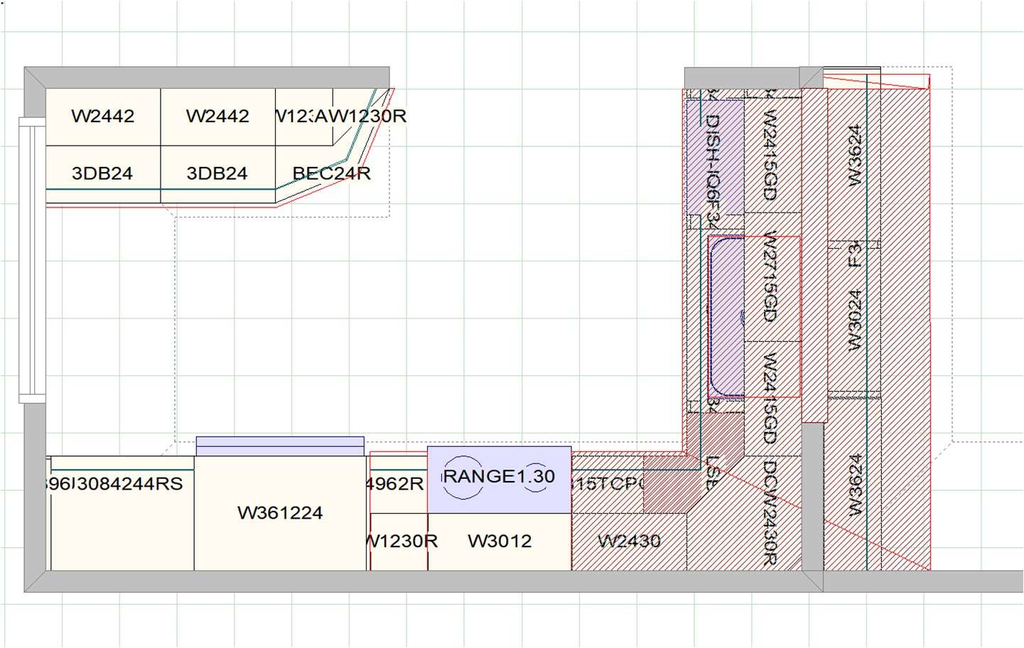 Kitchen cabinet floorplan design used to plan a project before buying
