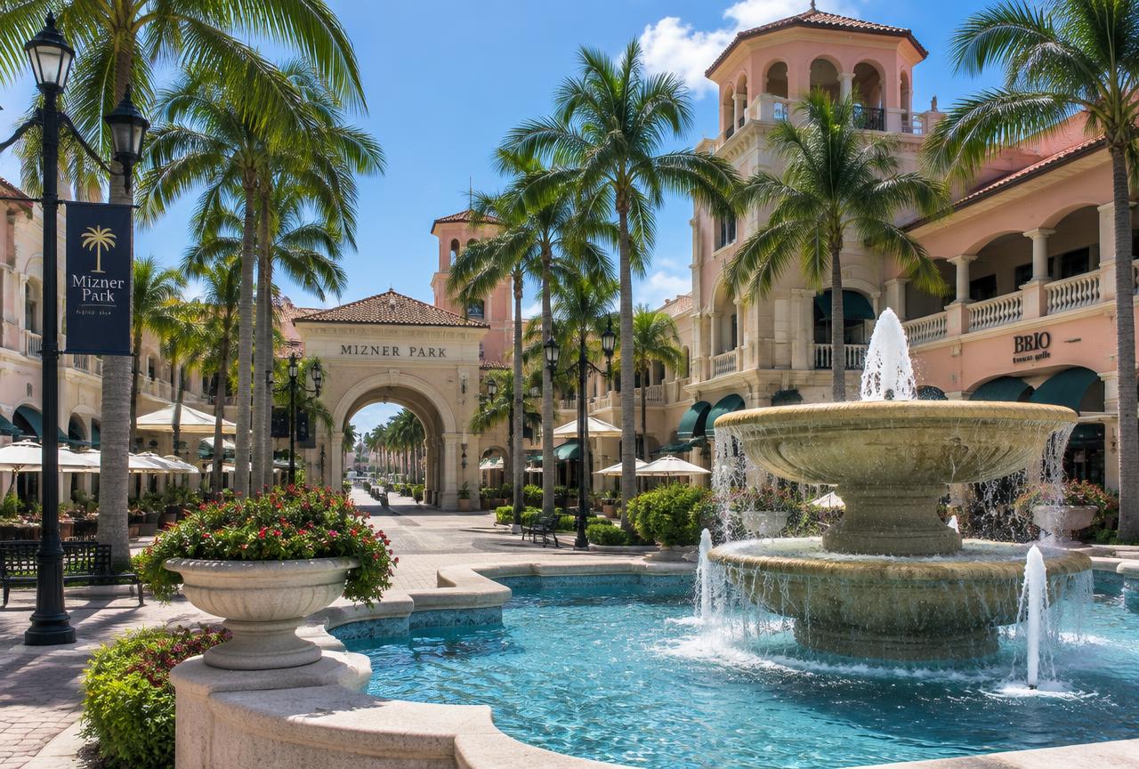 Mizner Park in Boca Raton, FL, where Universal Factory Direct installs kitchen cabinets