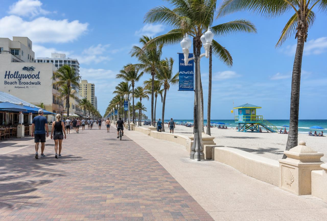The Hollywood Beach Broadwalk in Hollywood, FL, where Universal Factory Direct installs kitchen cabinets