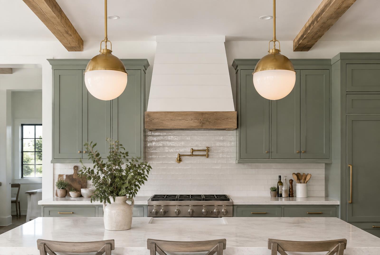 Farmhouse-style range hood in a kitchen