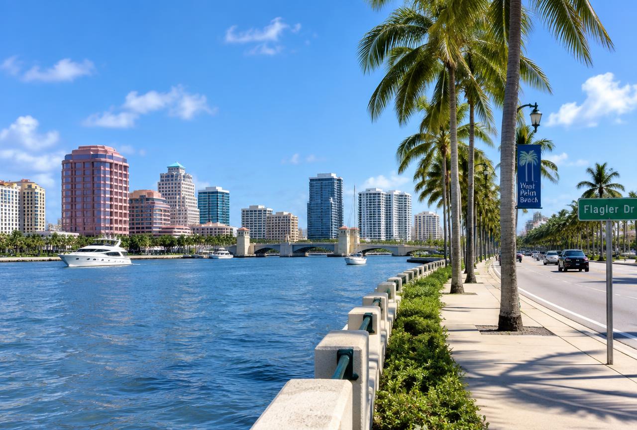 The Flagler Drive waterfront in West Palm Beach, FL, where Universal Factory Direct installs kitchen cabinets